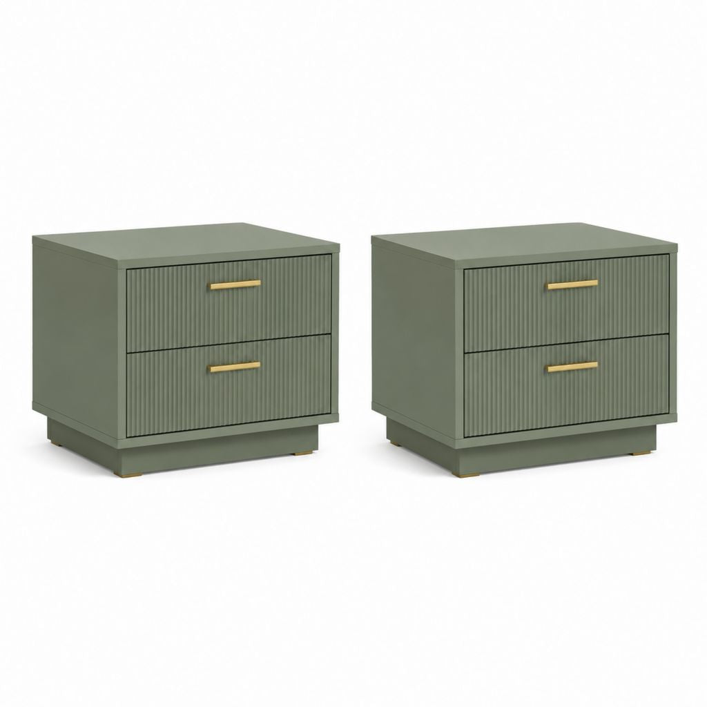 Set 2 comodini verde salvia in MDF rettangolari con 2 cassetti 50 x 40 x 50 cm