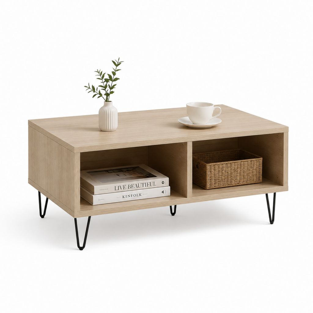 Tavolino da caffè rettangolare rovere chiaro in pannello truciolare melaminico 100 x 50 x 45 cm