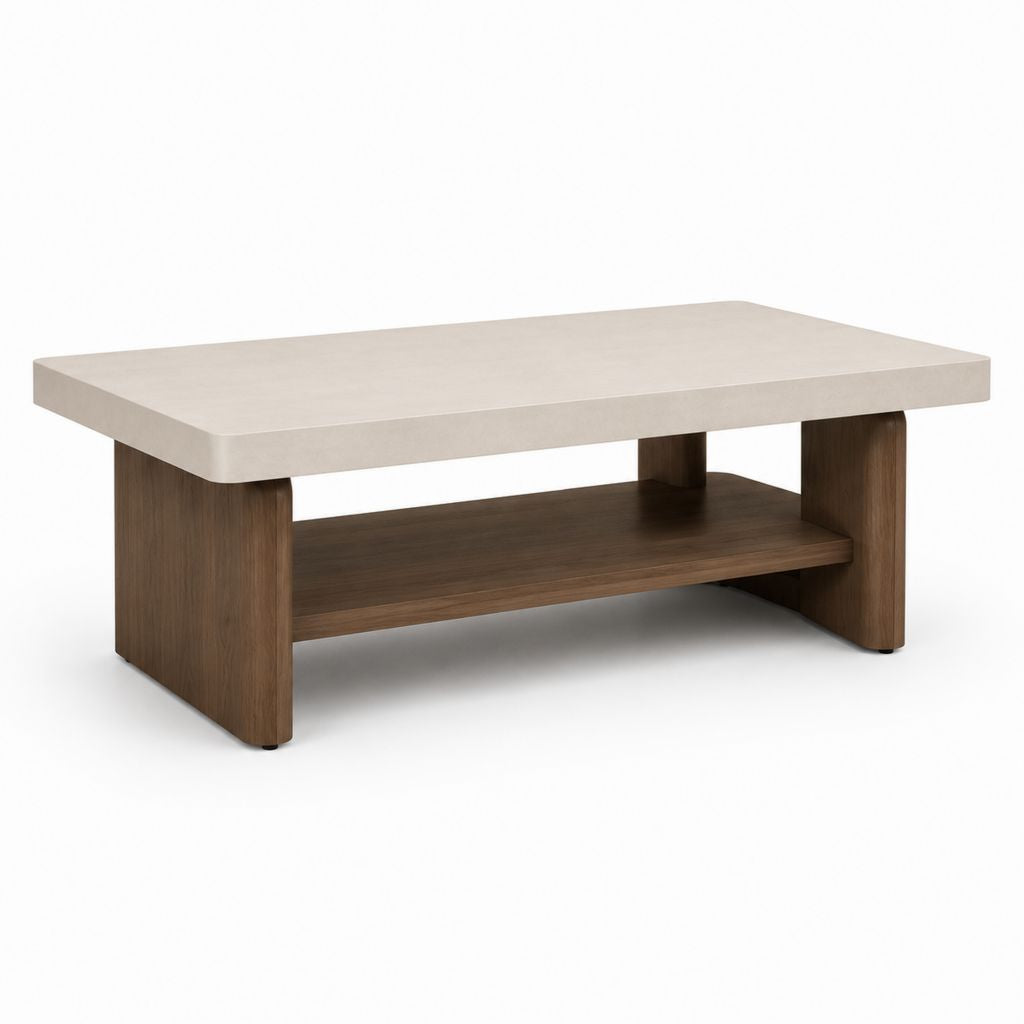 Tavolino da caffè rettangolare beige e noce in pannello truciolare 100 x 60 x 45 cm