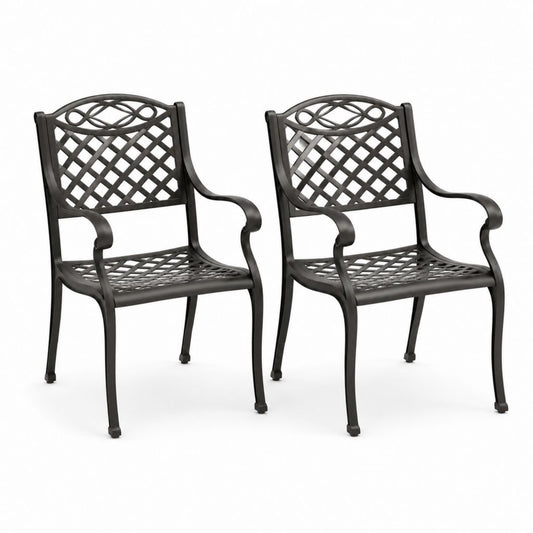 Set 2 sedie da giardino con braccioli nere in alluminio pressofuso 63 x 62 x 92 cm