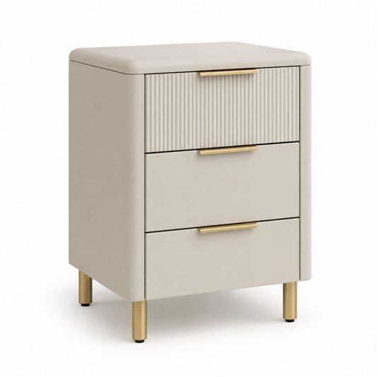 Comodino a 3 cassetti beige in MDF laccato con gambe in acciaio 45 x 40 x 60 cm