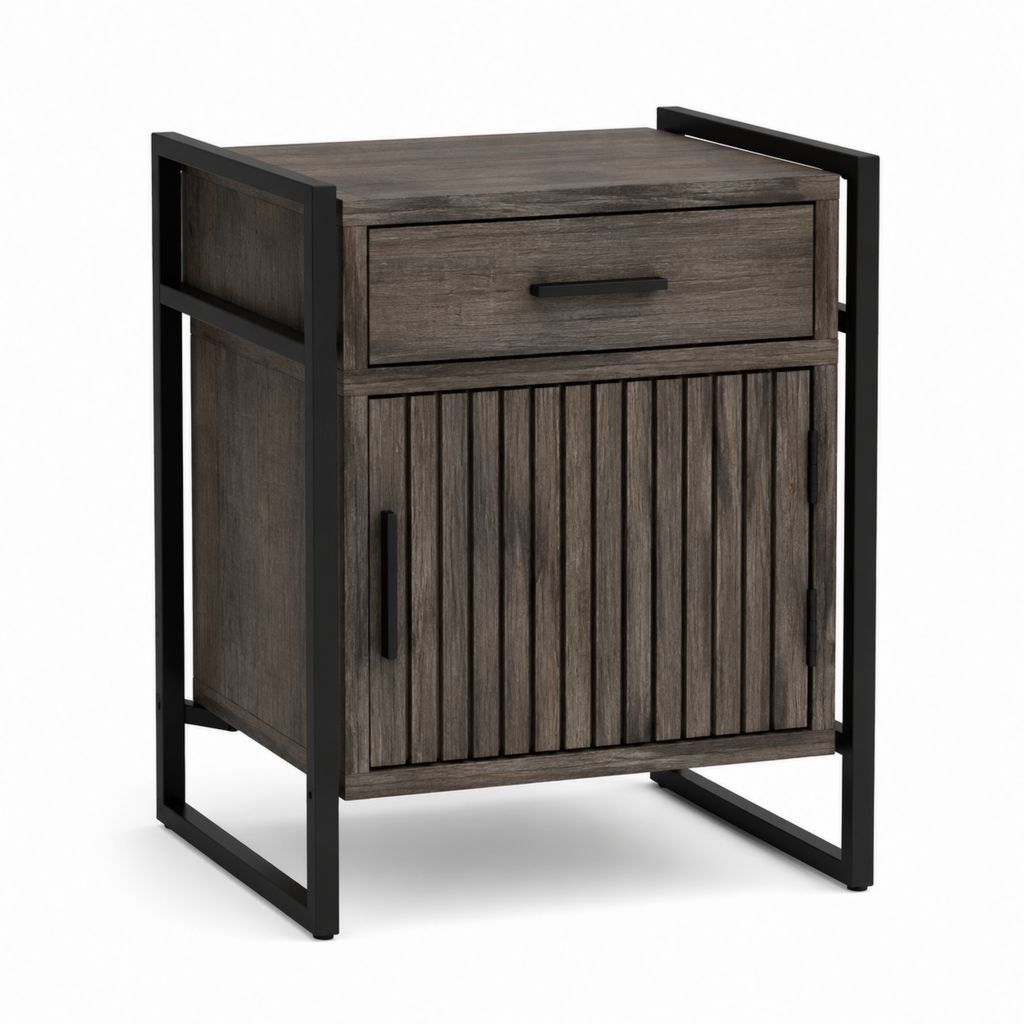 Comodino con cassetto e anta marrone scuro in pannello MDF e acciaio 45 x 40 x 65 cm