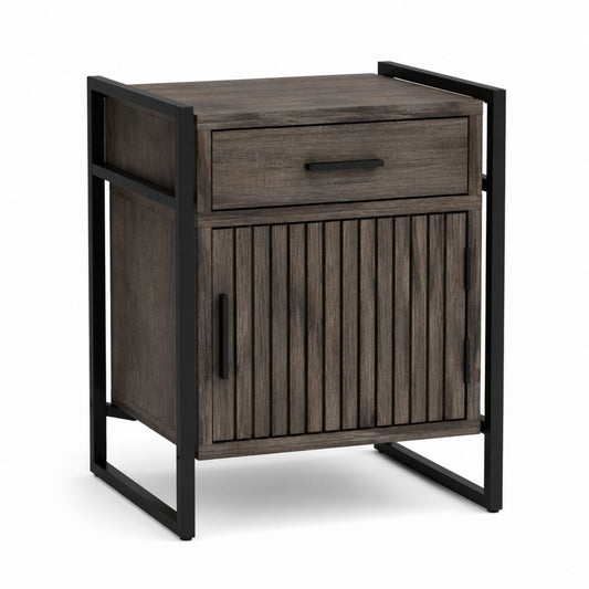 Comodino con cassetto e anta marrone scuro in pannello MDF e acciaio 45 x 40 x 65 cm