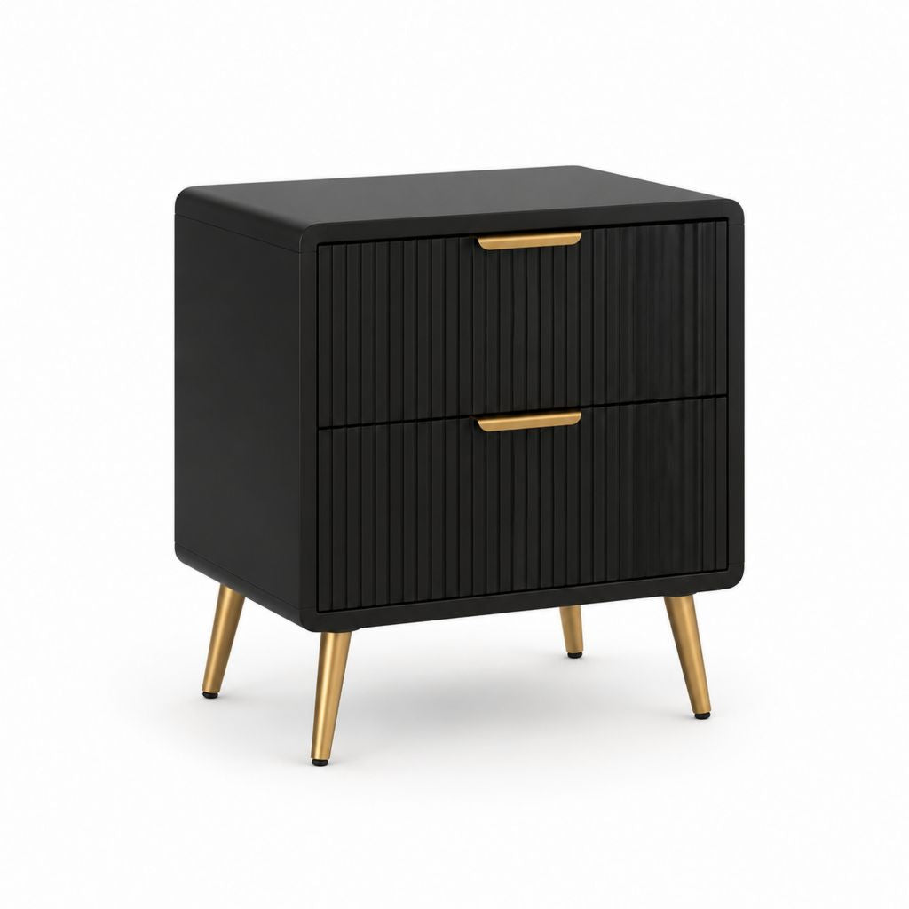 Comodino a 2 cassetti nero in MDF con gambe in acciaio 45 x 40 x 55 cm