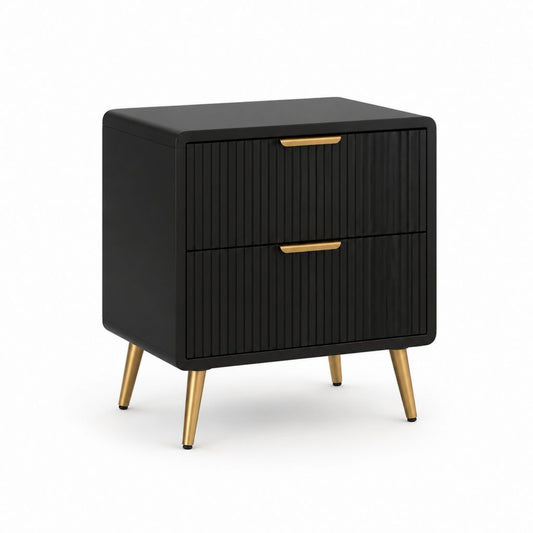 Comodino a 2 cassetti nero in MDF con gambe in acciaio 45 x 40 x 55 cm