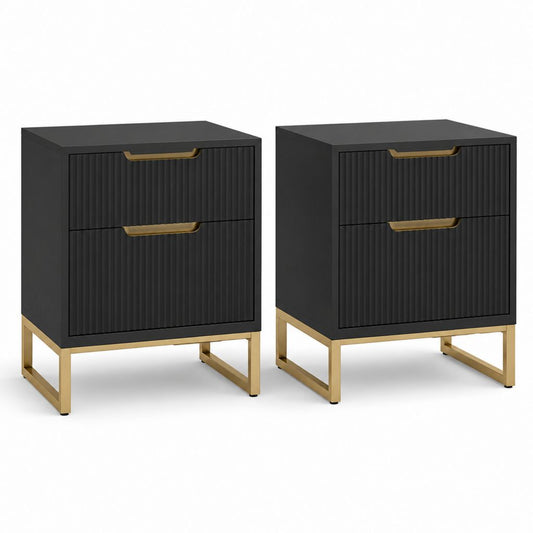 Set di 2 comodini neri in MDF con 2 cassetti e struttura in acciaio 40 x 35 x 55 cm