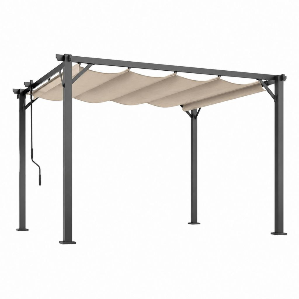 Pergola da giardino retrattile manuale beige in acciaio e poliestere 400 x 300 x 220 cm