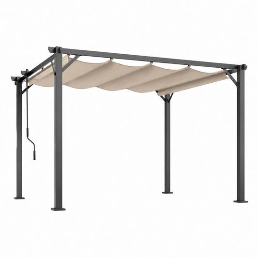 Pergola da giardino retrattile manuale beige in acciaio e poliestere 400 x 300 x 220 cm