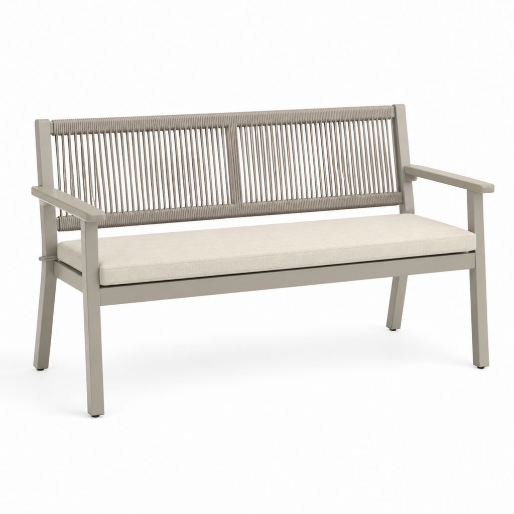 Panca da giardino 2 posti beige in alluminio e corda in polipropilene 124 x 65 x 82 cm
