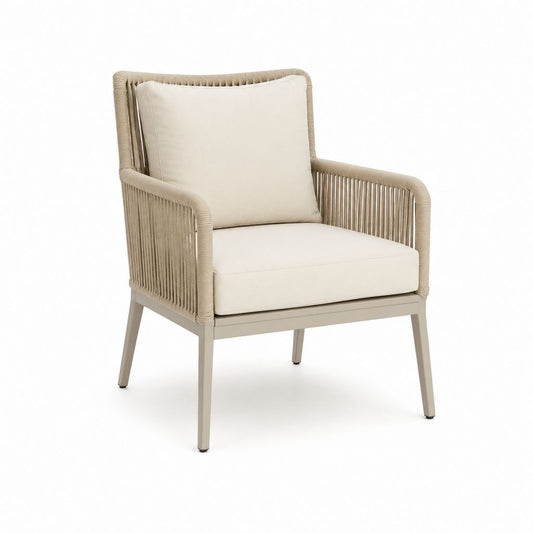 Poltrona da giardino beige in alluminio e corda intrecciata con cuscini 68 x 75 x 85 cm