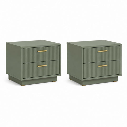 Set 2 comodini verde salvia in MDF rettangolari con 2 cassetti 50 x 40 x 50 cm