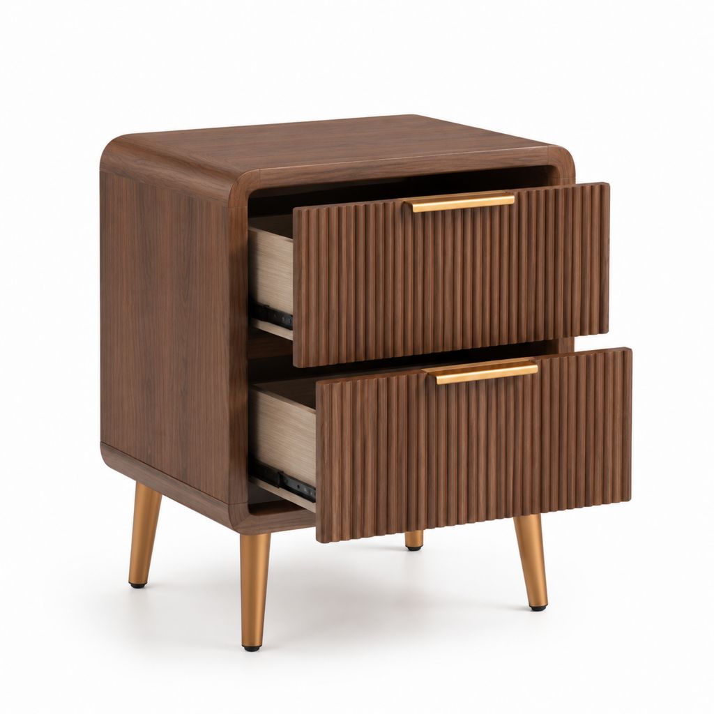 Comodino 2 cassetti noce in MDF impiallacciato 50 x 40 x 60 cm