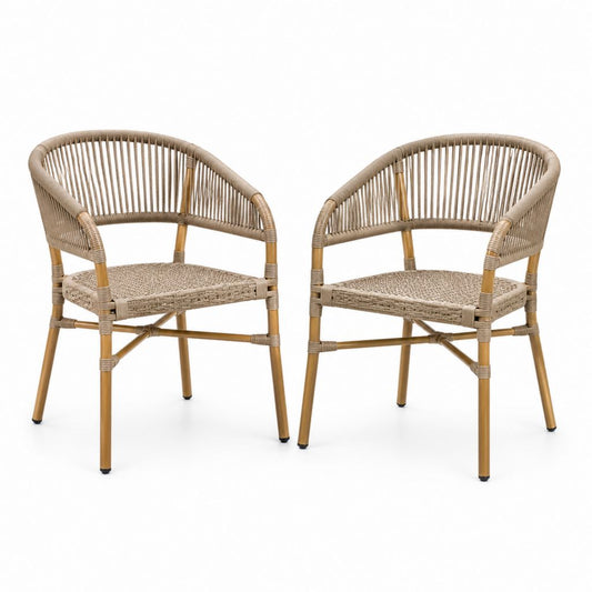 Set 2 sedie da giardino beige in rattan PE con struttura in acciaio effetto bambù 56 x 60 x 80 cm