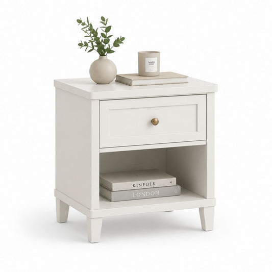 Comodino con cassetto e ripiano bianco in MDF rettangolare 45 x 35 x 60 cm