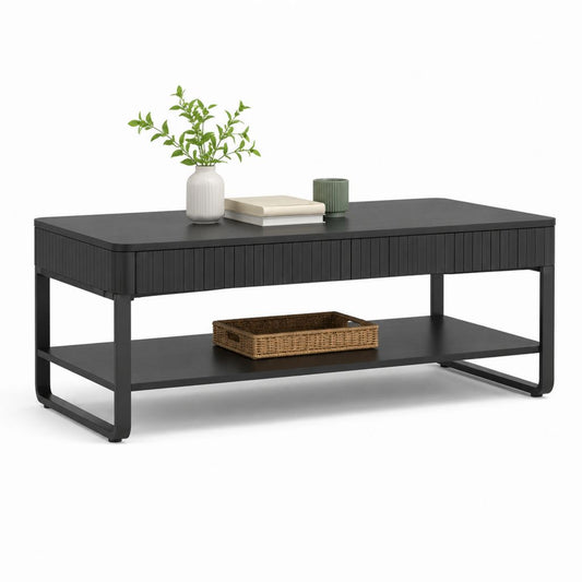 Tavolino da caffè nero in MDF e acciaio rettangolare con ripiano 100 x 50 x 45 cm