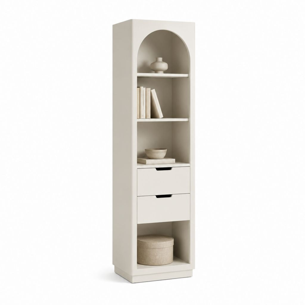 Libreria alta rettangolare beige in MDF con 2 cassetti 60 x 35 x 200 cm