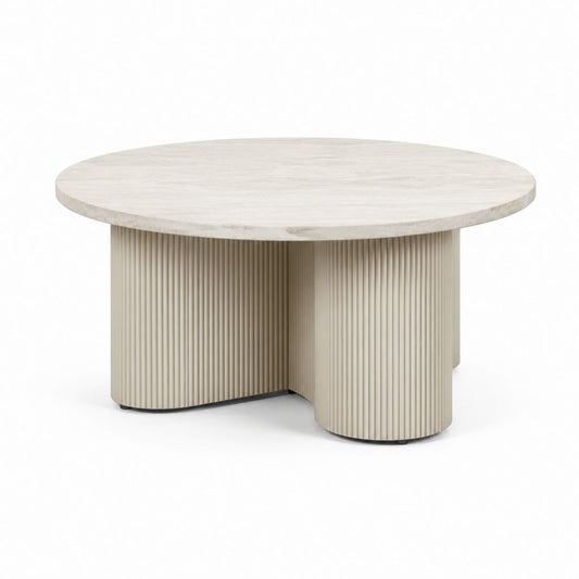 Tavolino da caffè rotondo beige in pietra sinterizzata e MDF Ø80 x H40 cm