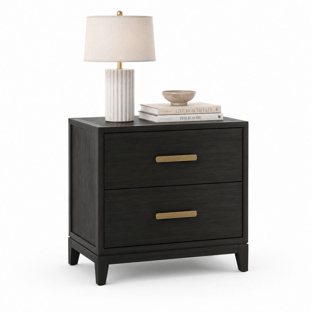 Comodino 2 cassetti nero in MDF rettangolare 70 x 45 x 70 cm