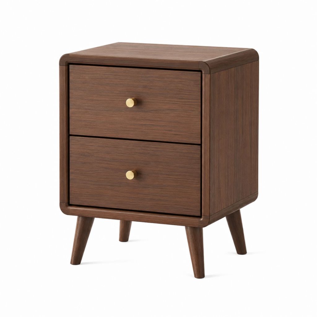 Comodino 2 cassetti marrone noce in MDF impiallacciato rettangolare 45 x 40 x 60 cm
