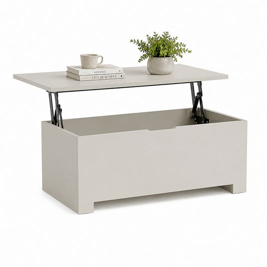 Tavolino da caffè contenitore sollevabile beige in MDF rettangolare 100 x 50 x 45 cm