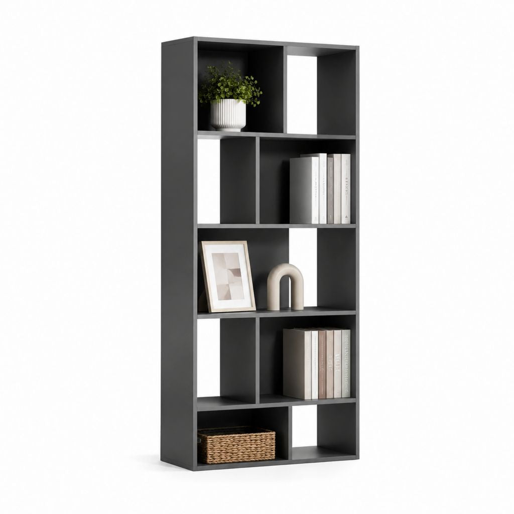 Libreria a 12 scomparti nera in pannello truciolare 60 x 24 x 180 cm