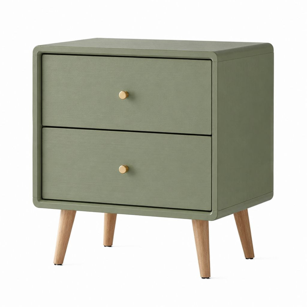 Comodino a 2 cassetti verde salvia in MDF e legno di gomma 50 x 40 x 55 cm