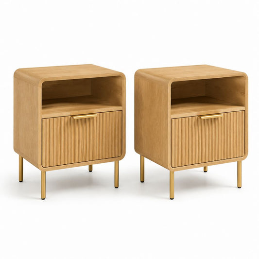 Set di 2 comodini con anta rovere naturale in MDF impiallacciato 40 x 35 x 60 cm