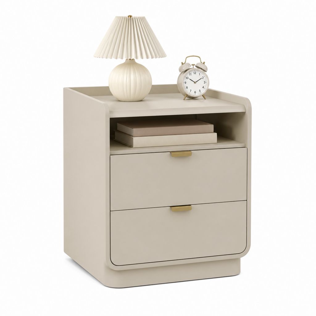 Comodino con 2 cassetti e vano a giorno beige in MDF 45 x 40 x 55 cm