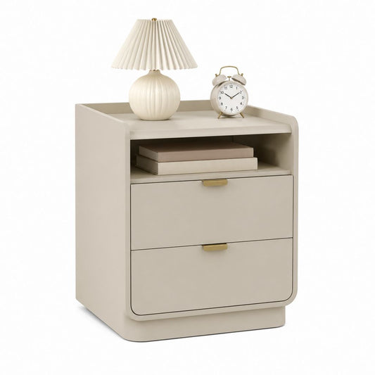 Comodino con 2 cassetti e vano a giorno beige in MDF 45 x 40 x 55 cm