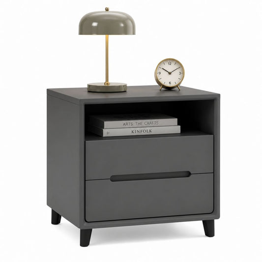 Comodino con 2 cassetti grigio antracite in MDF rettangolare 50 x 40 x 55 cm